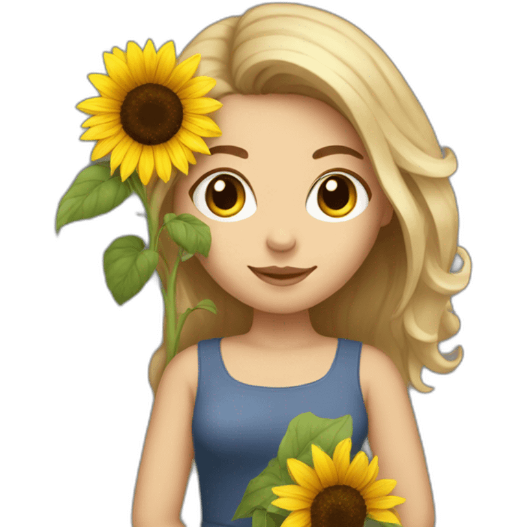 Gorgeous white woman with dark brown hair holding a sunflower emoji