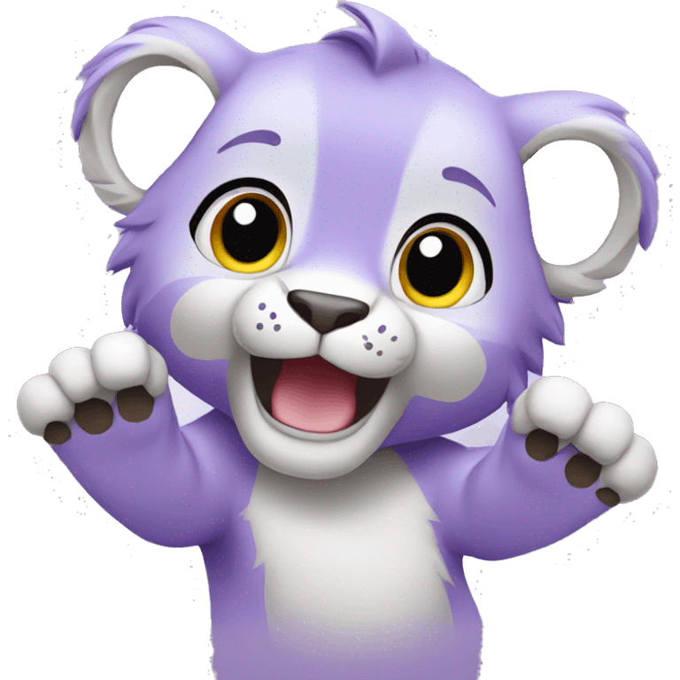 purple cute lion cub waving emoji