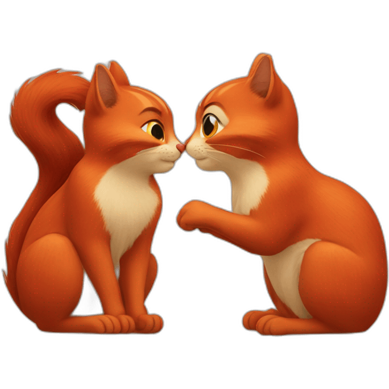 red cat and red squirrel kissing emoji