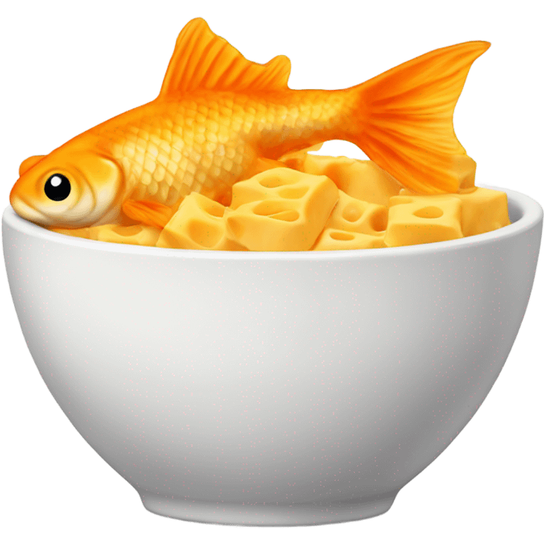 White bowl of cheddar goldfish  emoji