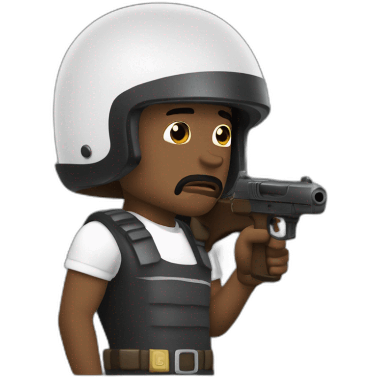 Chocorrol brown with gun and helmet sad emoji