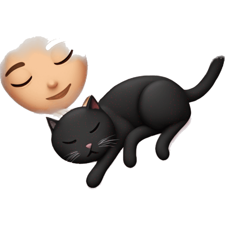 Brunette girl sleeping with black cat in pink bed emoji