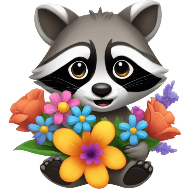 raccoon holding flowers emoji