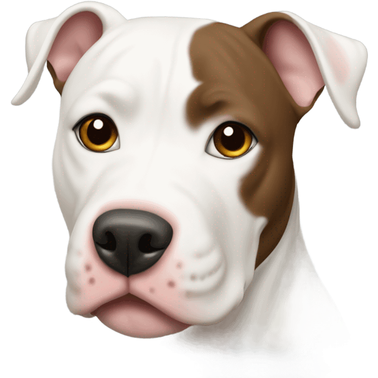 White pit bull with a brown ear emoji