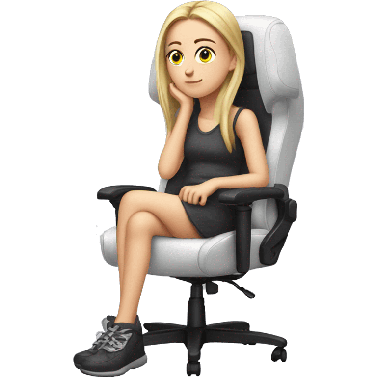 white girl thinking on a big gaming chair  emoji