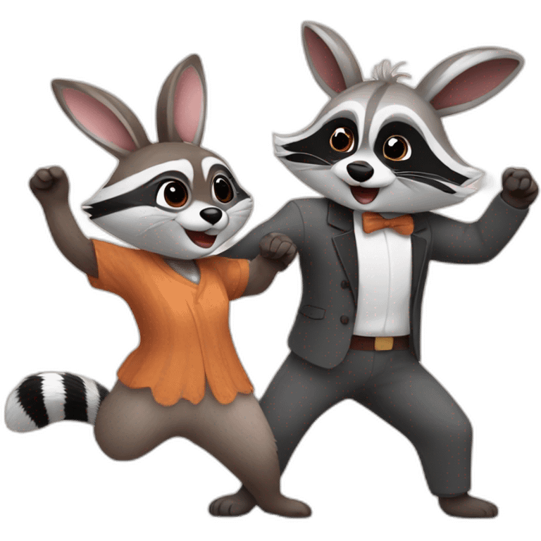 Raccoon couple dance with bunny emoji