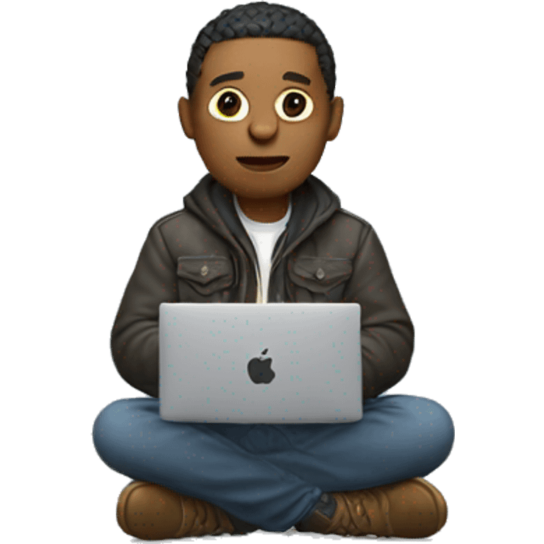 programmer sitting in a jacket holding a MacBook in his hands emoji