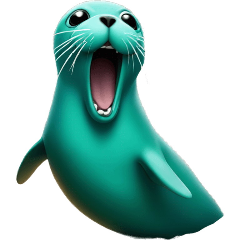 teal-coloured seal in front of explosion emoji