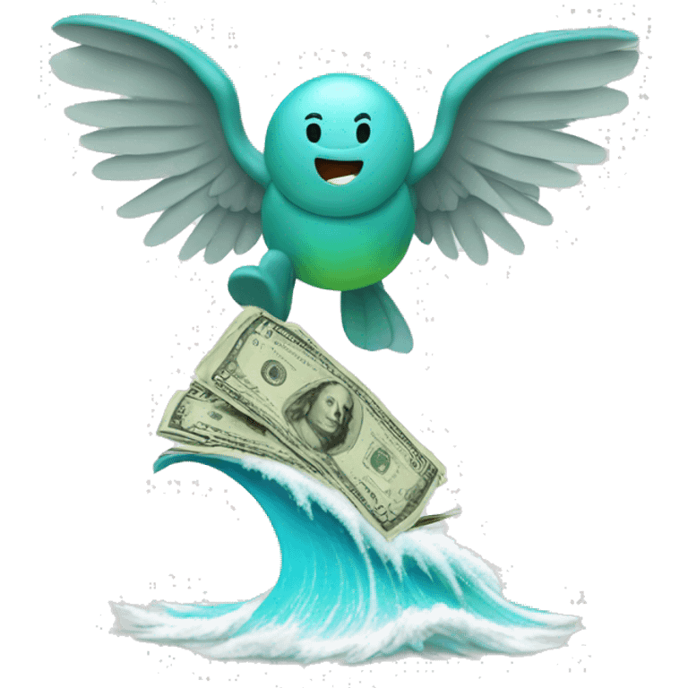 Money with wings on surf emoji