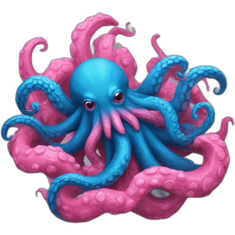 a blue kraken fighting  has another pink kraken emoji