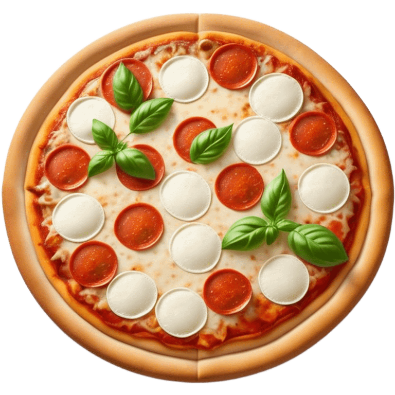 Cinematic Realistic Pizza Napoletana Dish Emoji, depicted as a classic thin‚Äêcrust pizza topped with vibrant tomato sauce, fresh mozzarella, and basil rendered with mouth‚Äêwatering textures and warm natural lighting. emoji