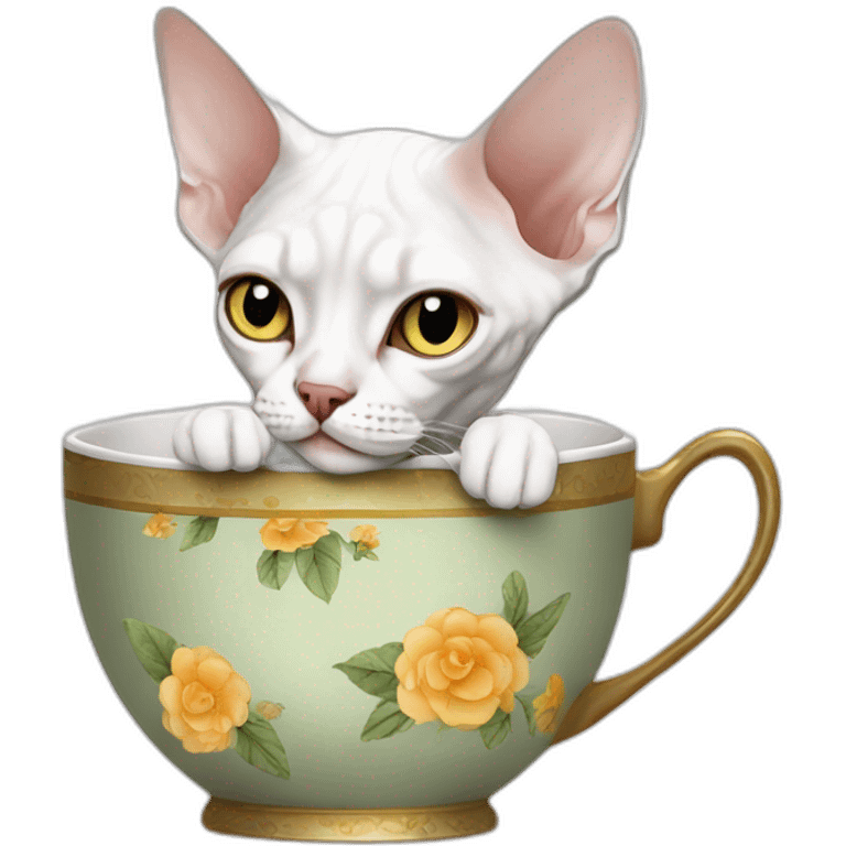 White devon rex drinking tea emoji