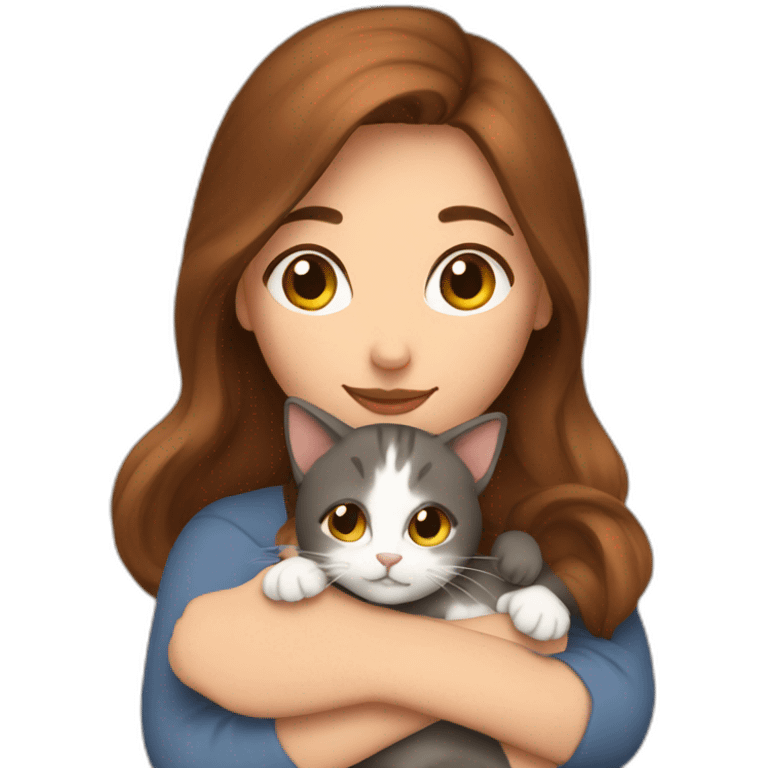 woman with brown hair cuddling cats emoji