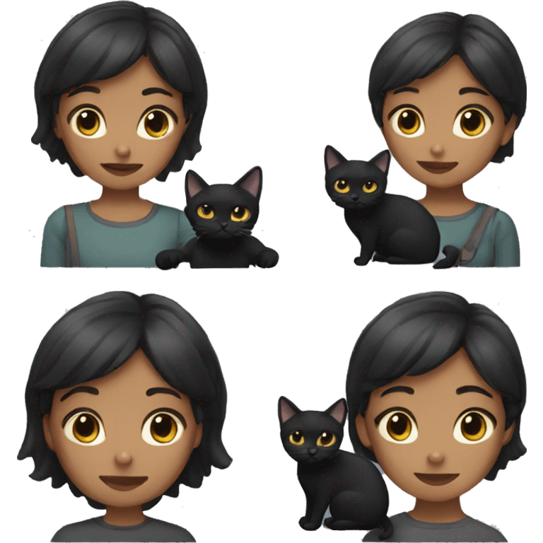 girl with short hair and a black cat in her hands emoji