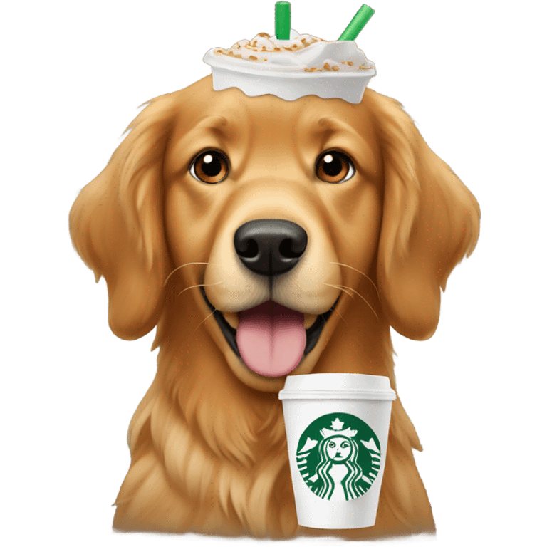 Red Golden retriever with starbucks emoji