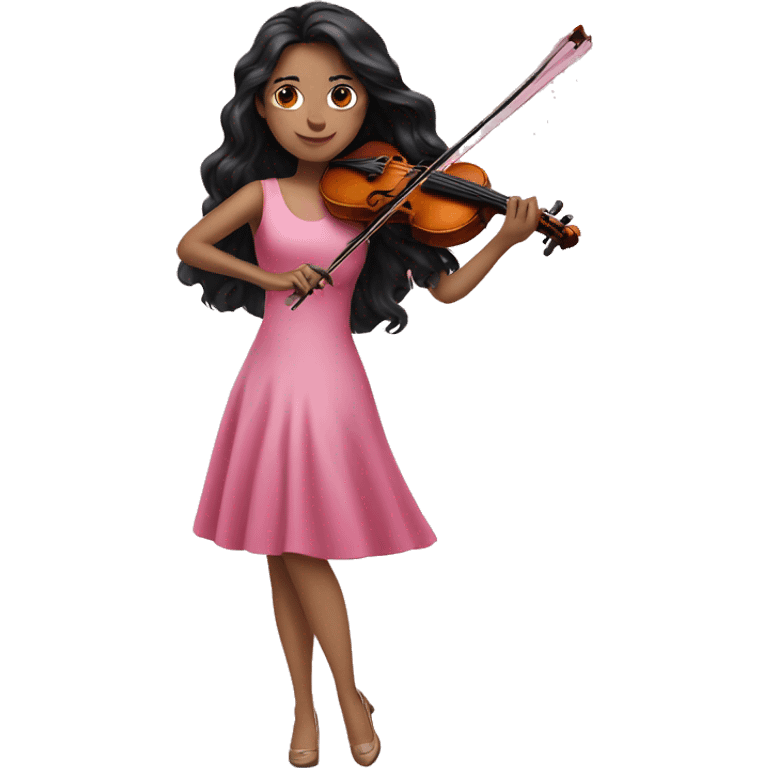 Super long black hair - white girl- playing violin- pink dress emoji