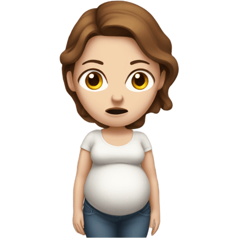 Uncomfortable and angry white pregnant woman with brown hair emoji