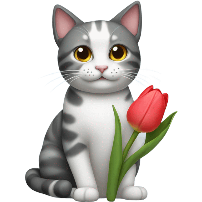 Cat holding a tulip emoji