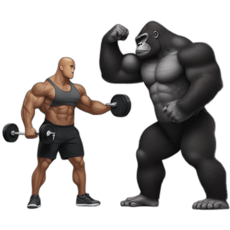 Gorilla lifting weights with Dwayne the rock Johnson emoji