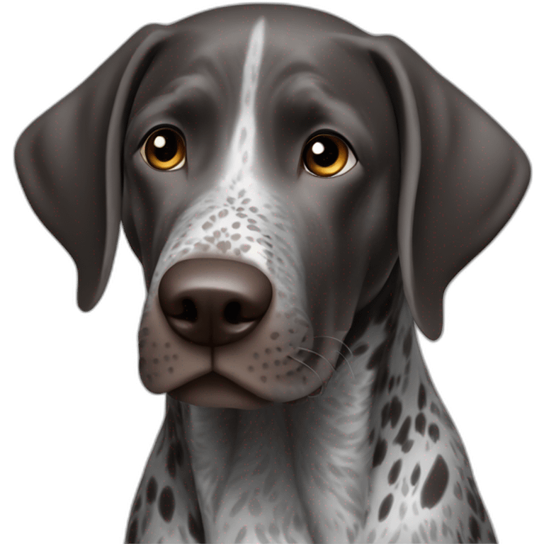 black and gray german shorthair pointer dog with half left ear missing emoji