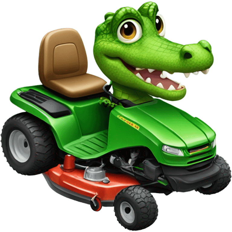 Alligator riding a lawnmower emoji