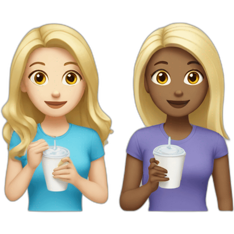 white girl with blonde hair and white girl with brunette hair eat lunch emoji