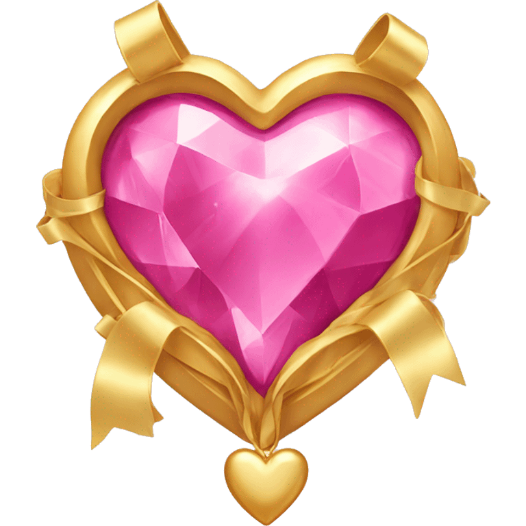 gold heart with pink gemstone and ribbons emoji