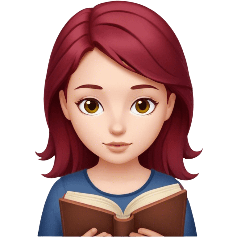 A beautiful, burgundy haired girl reading a book emoji