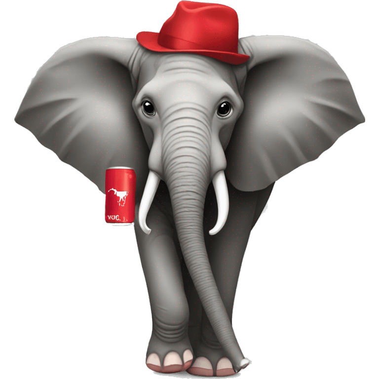 Elephant wearing red holding a Red Bull emoji