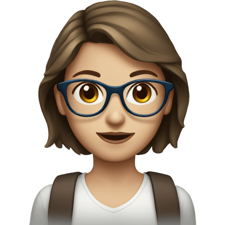 Girl with short brown hair blue eyes and glasses emoji