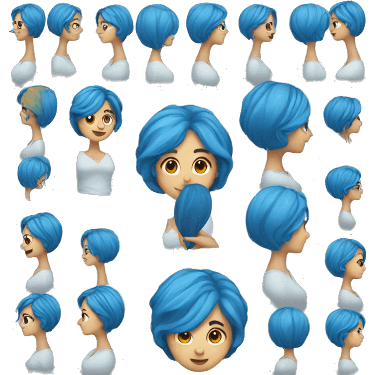 Woman with blue hair tipping emoji