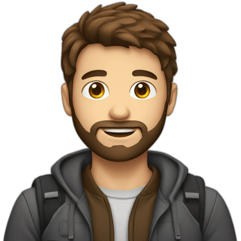 Boy with brown hair and beard and laptop emoji