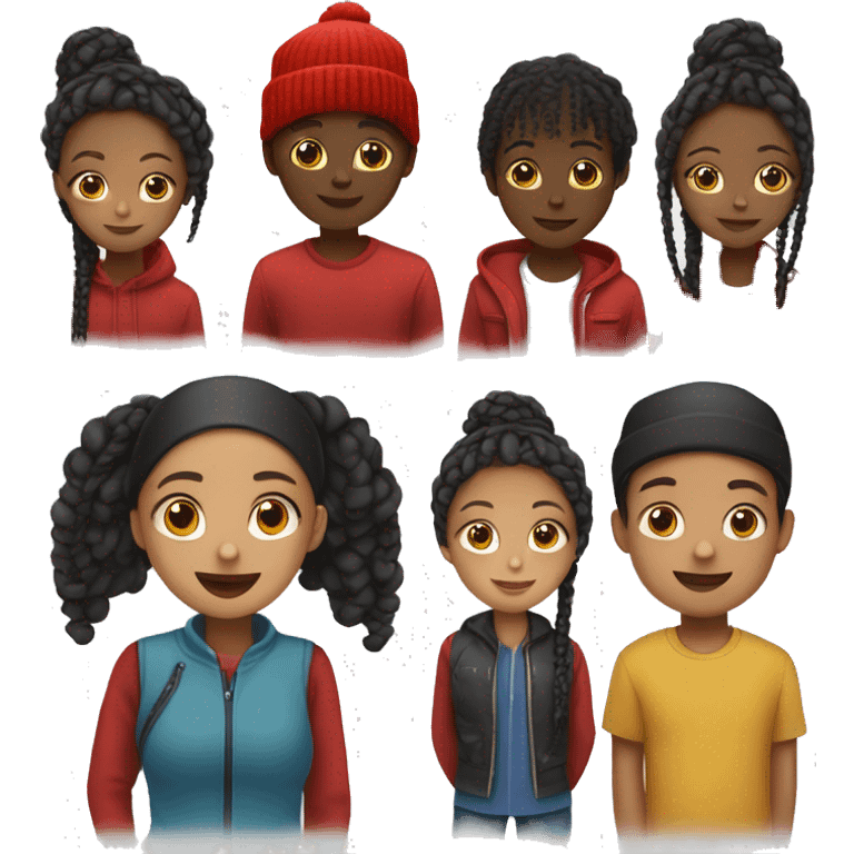 Black girl with braids and philipono boy with red beanie couple emoji