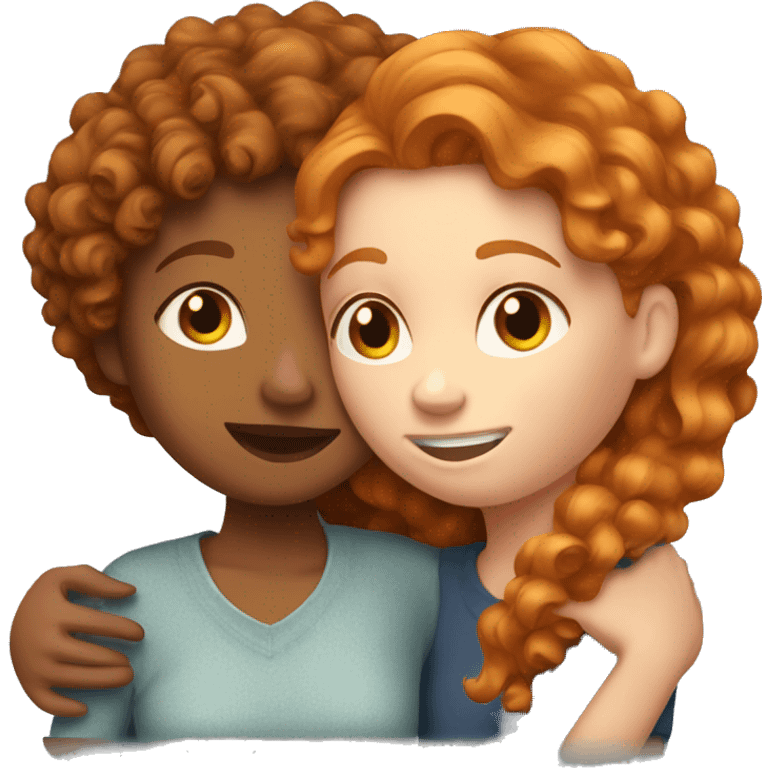 ginger hair girl hugging a girl with curly hair medium skin  emoji