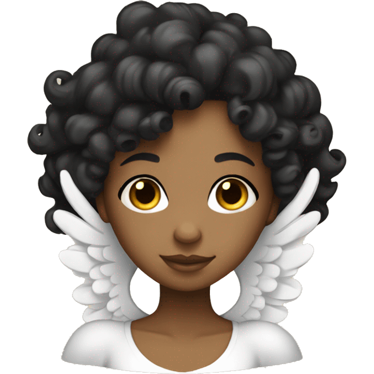 tan angel girl with black curls, pretty, wings emoji