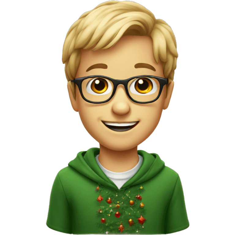 smiling boy in glasses portrait Christmas emoji