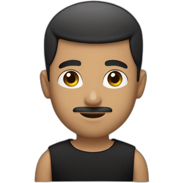 young guy with buzz cut, moustache and goatee, with muscles, in a black tshirt emoji