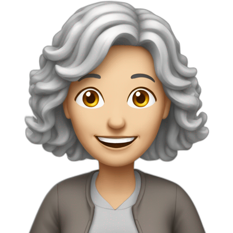 happy older woman with long gray hair is teaching Artificial Intelligence emoji