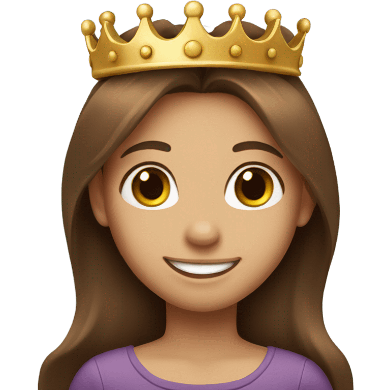 smiling girl with long brown hair with a crown emoji