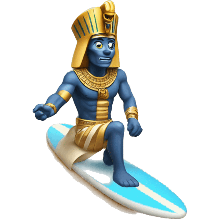 Pharaoh riding surfboard on sand  emoji