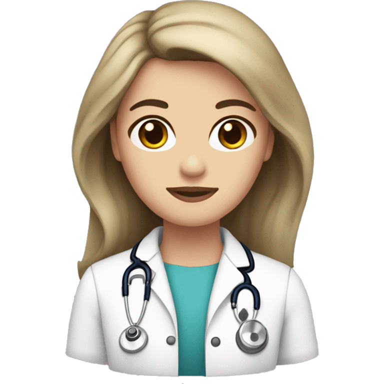 Brunette long hair, doctor, fairest skin, black eye color emoji