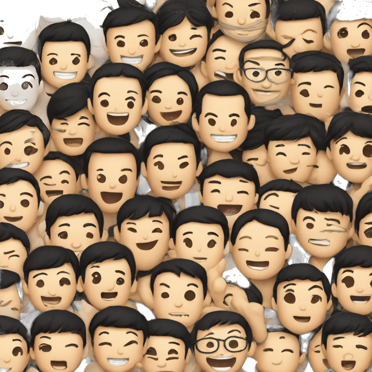 Many Asians face each other, laugh, and put arms around each other emoji