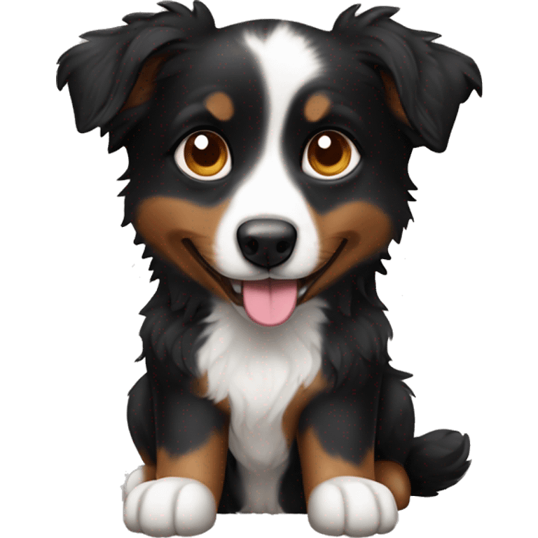 Small black australian shepherd dog with dessert  emoji