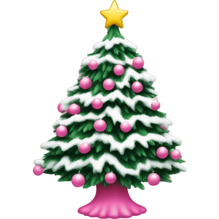 flocked Christmas tree with pink ornaments emoji