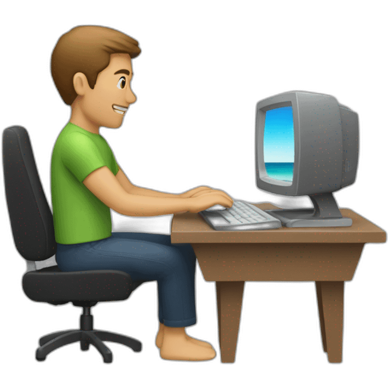 man using computer while surfing emoji