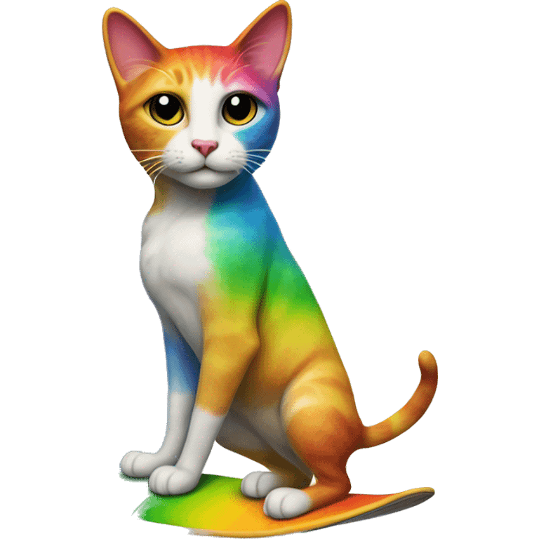 rainbow cat standing on a surfboard emoji