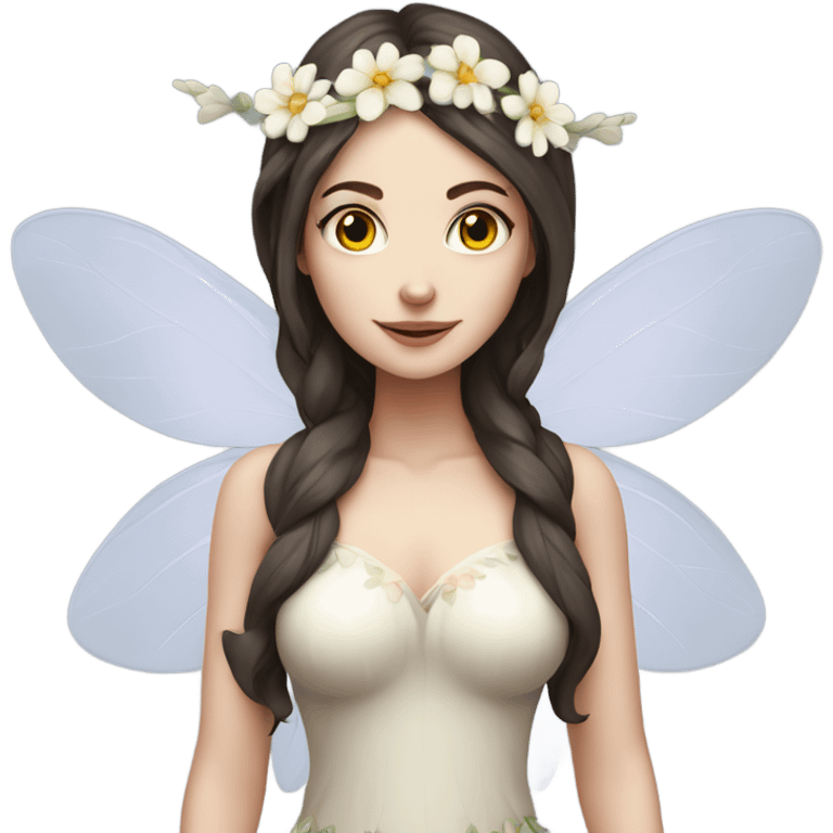 Pale skin, brunette fairy woman with flower wings full body  emoji