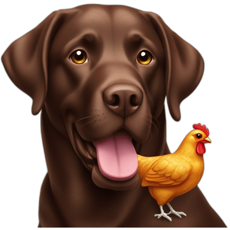 Chocolate-labrador-playing-with-plastic-rooster emoji