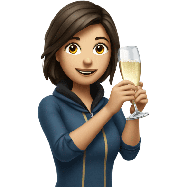 Brunette girl popping champagne with a ski emoji