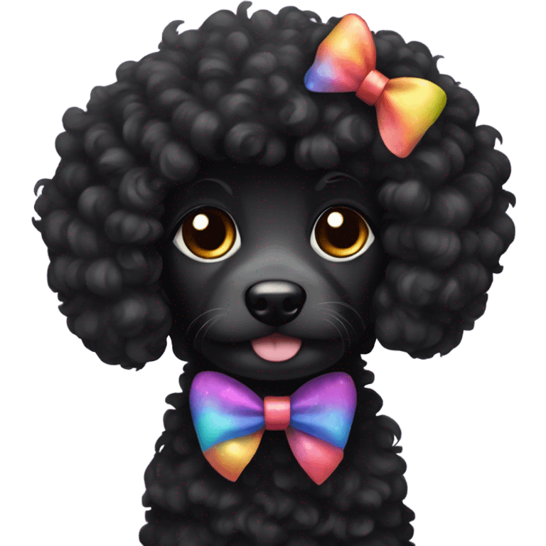 Black curly fur dog wearing a bow emoji